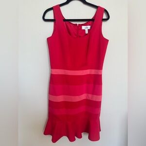 Red pink tonal strip sleeveless special occasion dress ruffle day to evening 10